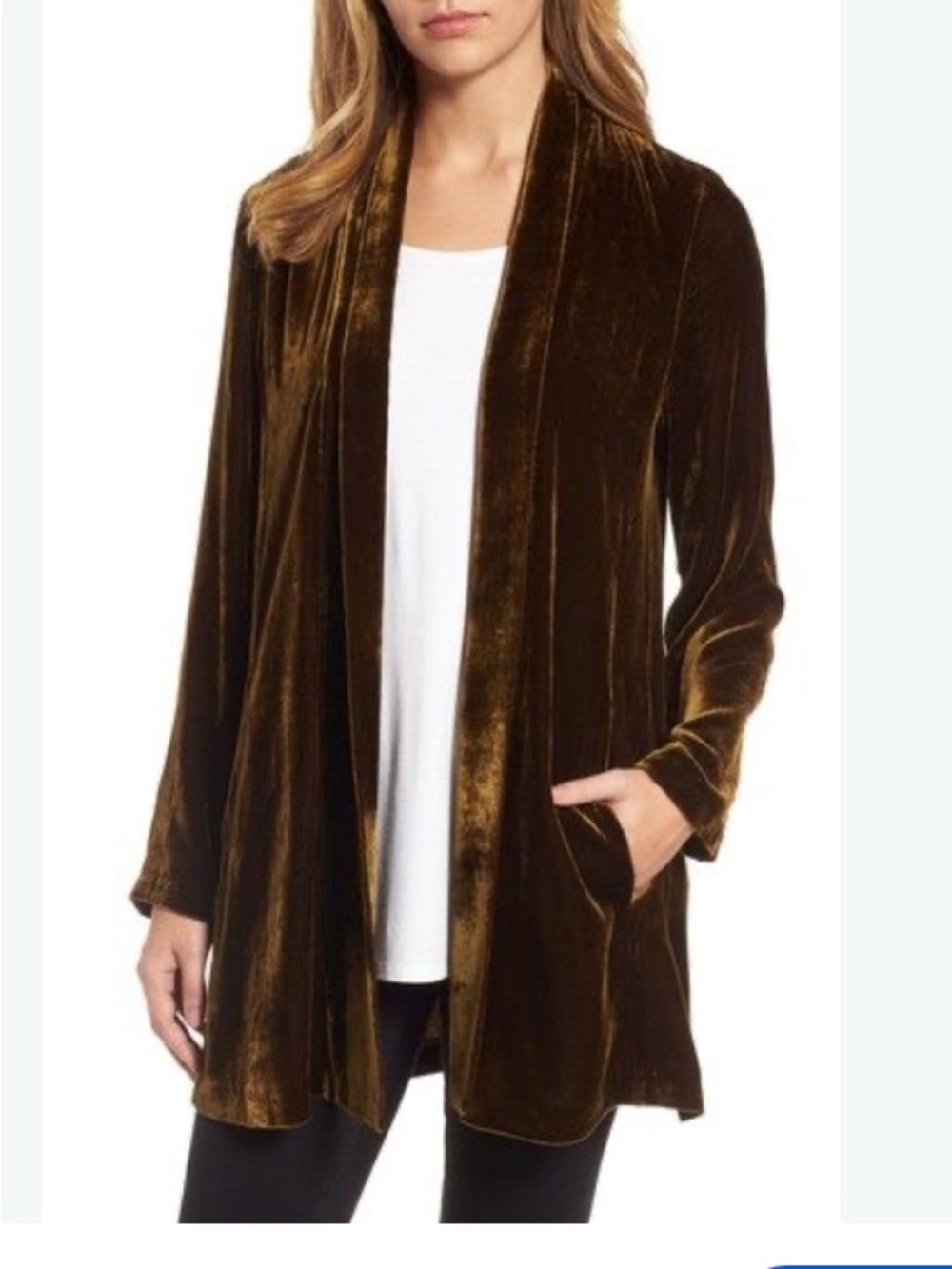 Eileen Fisher Olive-Green Velvet Open Cardigan Jacket
